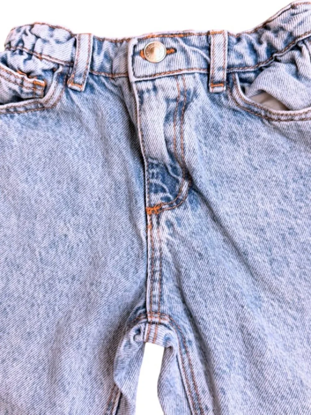 Zara Girls Heart Pocket Acid Wash Jeans - Light Blue Wide Leg Denim, Size 4-5T